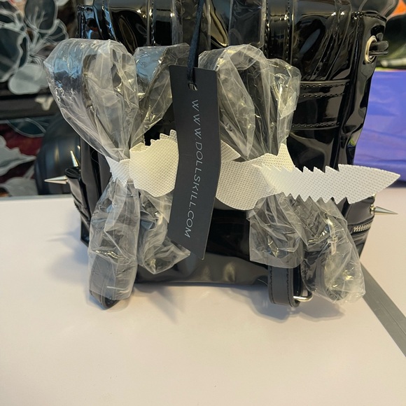 Dolls Kill Black Mini Spiked Patent Backpack - Picture 4 of 6